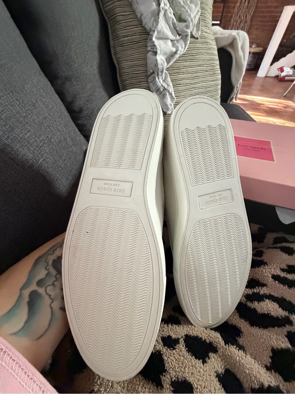 kate spade White Leather Sneakers with Black Heart Motif - Picture 6 of 9